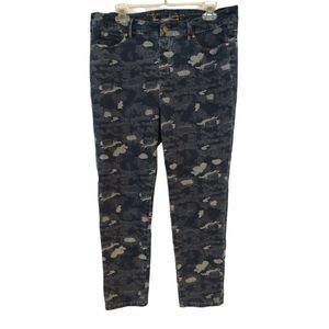 Soft Surroundings Blue camo women's jeans PL Straight Leg Full Length inseam 26"